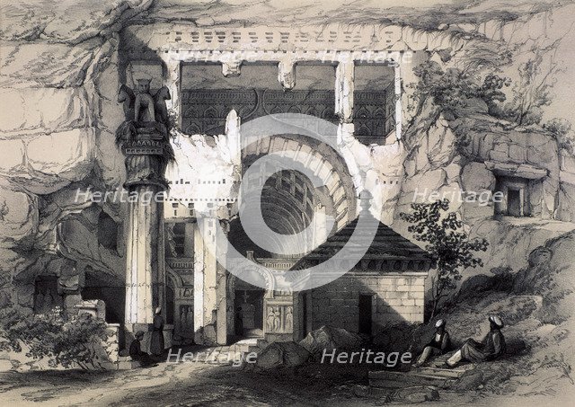 Karli, Entrance of Great Chaitya Cave, 1845.   Artist: John Weale