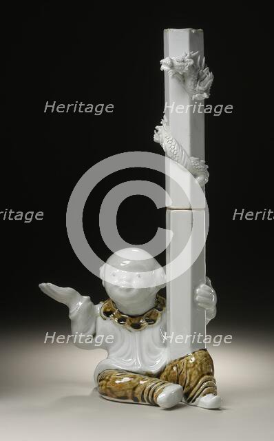 Chinese Boy (karako) Holding Candlestick with Raised Dragon, 19th century. Creator: Unknown.