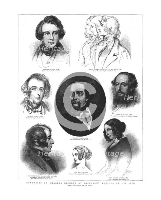Portraits of Charles Dickens at different periods in his life, 1862. Artist: Unknown.