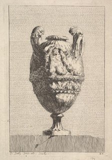 Vase with a Male Siren holding up a Garland, from: Vases, 1746. Creator: Jacques Francois Joseph Saly.