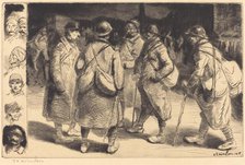 Soldiers on Leave - Night Scene (Permissionnaires - Effet de Nuit), 1916. Creator: Theophile Alexandre Steinlen.