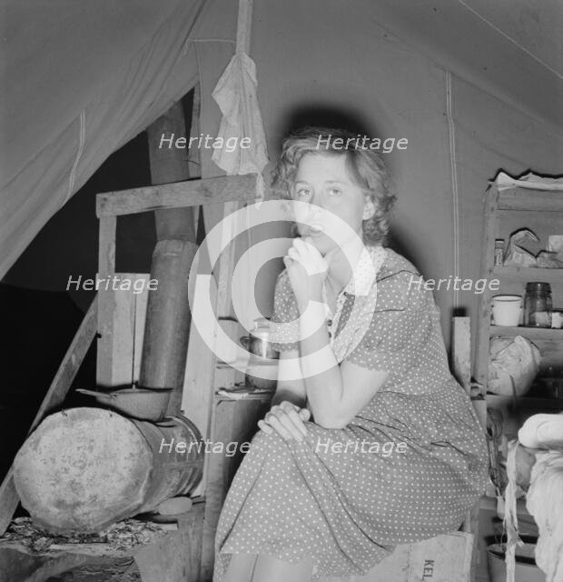Young mother, aged twenty-two..., FSA mobile camp, Merrill, Klamath County, Oregon, 1939. Creator: Dorothea Lange.