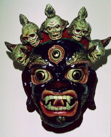 Tibetan mask used in ritual dance, c9th century. Artist: Unknown