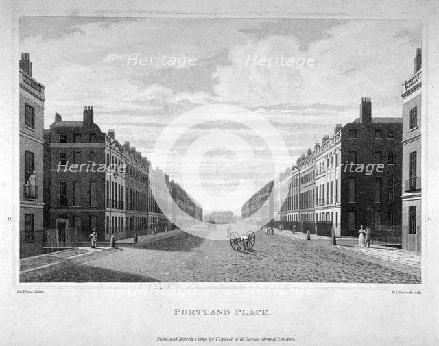 Portland Place, Marylebone, London, 1809. Artist: William James Bennett