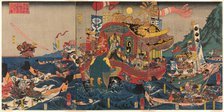 The Utter Defeat of the Taira Clan in the Great Genpei War at Akama Bay in Nagato..., c. 1845. Creator: Utagawa Kuniyoshi.