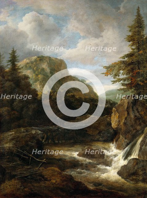 Mountain Landscape with Waterfall.