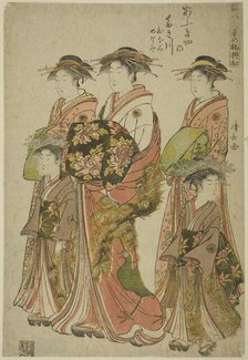 The Courtesan Takigawa of the Ogiya with Her Attendants Onami and Menami, from the series ..., 1783. Creator: Torii Kiyonaga.