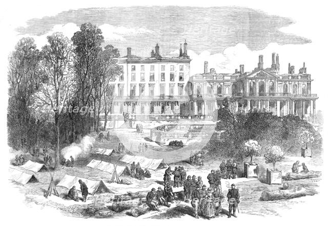 The French Siege of Paris: troops encamped at the Palace of St. Cloud, 1871. Creator: Unknown.