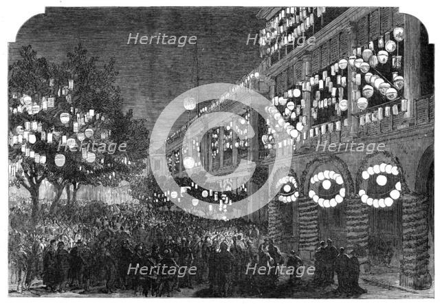 The Duke of Edinburgh in China: the Hong-Kong Club illuminated, 1870. Creator: Unknown.