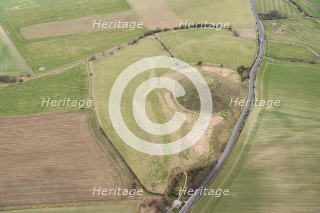 Silbury Hill, a large late Neolithic monumental mound, near Avebury, Wiltshire, 2019. Creator: Damian Grady.