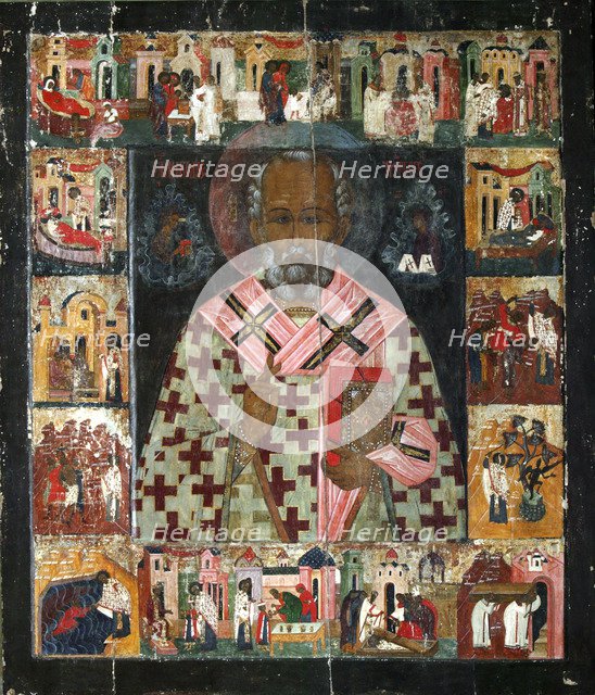Saint Nicholas with Scenes from His Life, 16th century.  Creator: Russian icon.