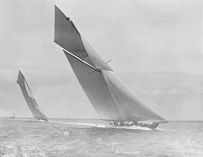'Shamrock' and 'White Heather' powering to windward, 1912. Creator: Kirk & Sons of Cowes.