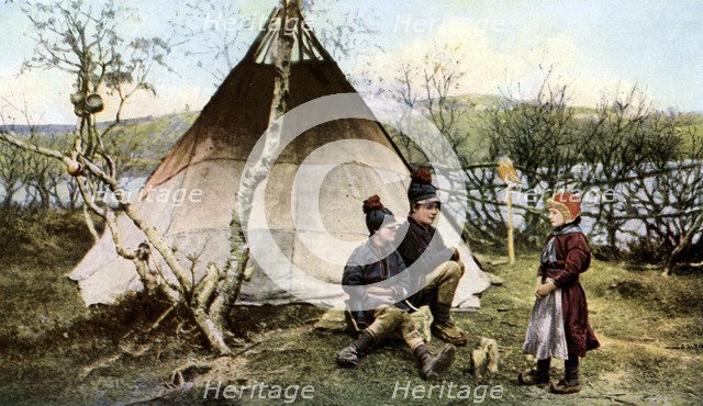 People with a traditional tent, Lapland, Sweden, c1923. Artist: Unknown