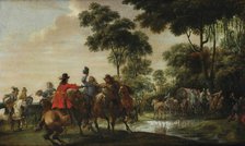 Highwaymen raiding a tilt car by a forest stream. Artist: Snayers, Pieter (1592-1667)