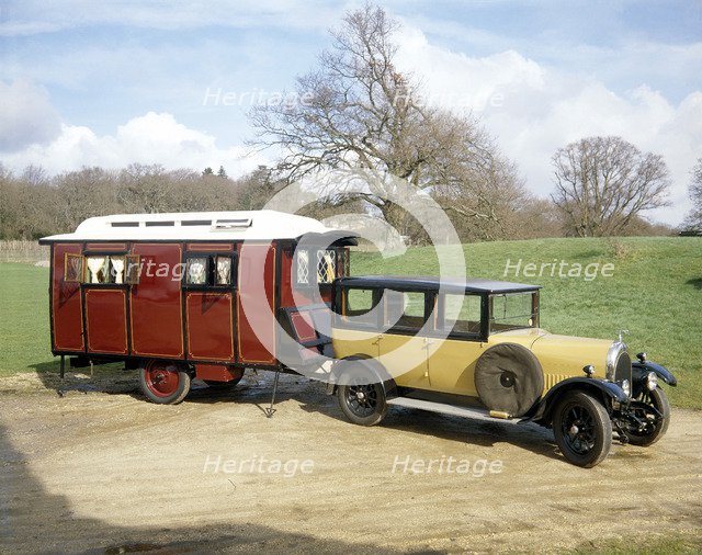 A 1928 Bean Short 14 with a 1926 Eccles Caravan. Artist: Unknown