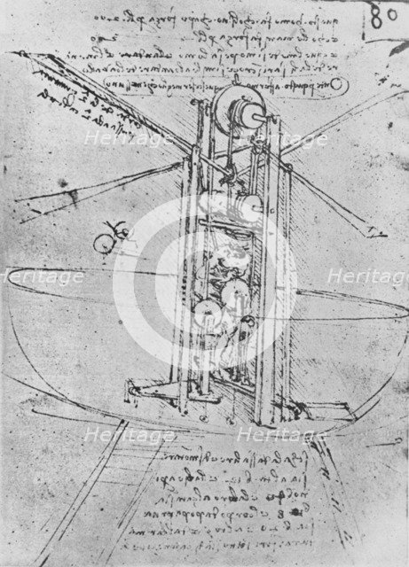 'Drawing of a Flying Machine with a Man Operating It', c1480 (1945). Artist: Leonardo da Vinci.