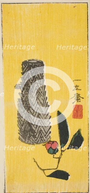 Camellia and basket, section of an untitled harimaze sheet, c. 1850s. Creator: Ando Hiroshige.
