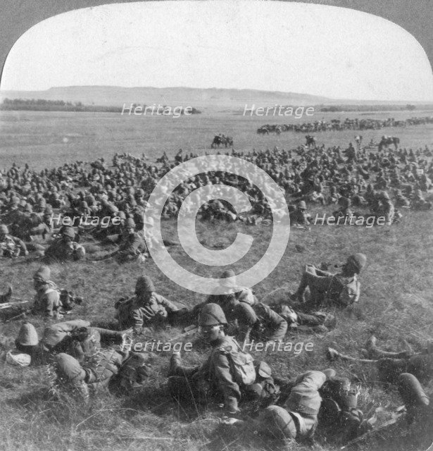 The 9th Division resting on the march to Bloemfontein, South Africa, Boer War, 1901. Artist: Underwood & Underwood