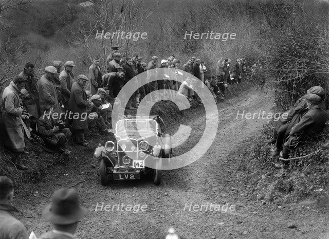 Singer Le Mans of HM Hutton competing in the MCC Lands End Trial, 1935. Artist: Bill Brunell.
