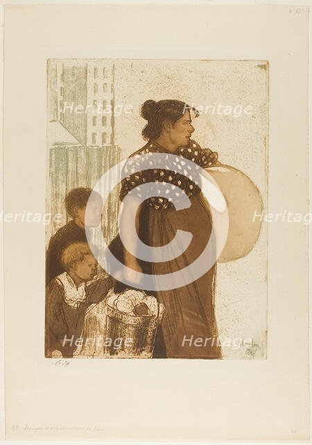 Housewife and Children Returning from the Laundry House, 1899. Creator: Theophile Alexandre Steinlen.