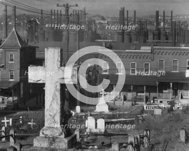Bethlehem graveyard and steel mill, Pennsylvania, 1935. Creator: Walker Evans.