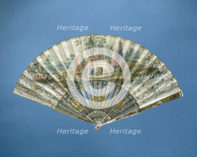 Folding fan with Eliezer and Rebecca at the well, c.1775.  Creator: Anon.