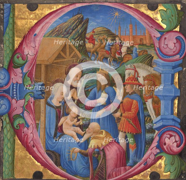 The Adoration of the Magi: cutting from a choir book, 1470s. Creator: Franco dei Russi.