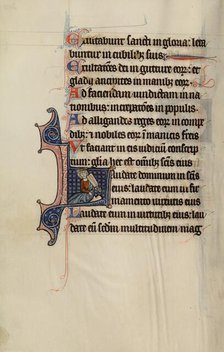 Initial L: A Seated King Holding a Vielle; Bute Psalter, text and illumination about 1285. Creator: Bute Master.