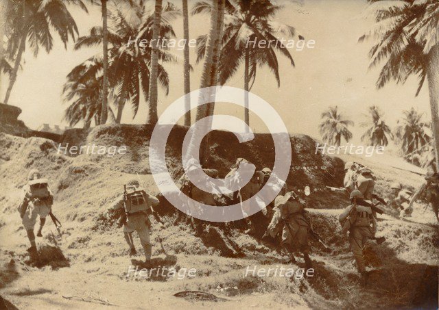 Japanese soldiers approaching Port Blair, Andaman Islands, World War II, 1942. Artist: Unknown
