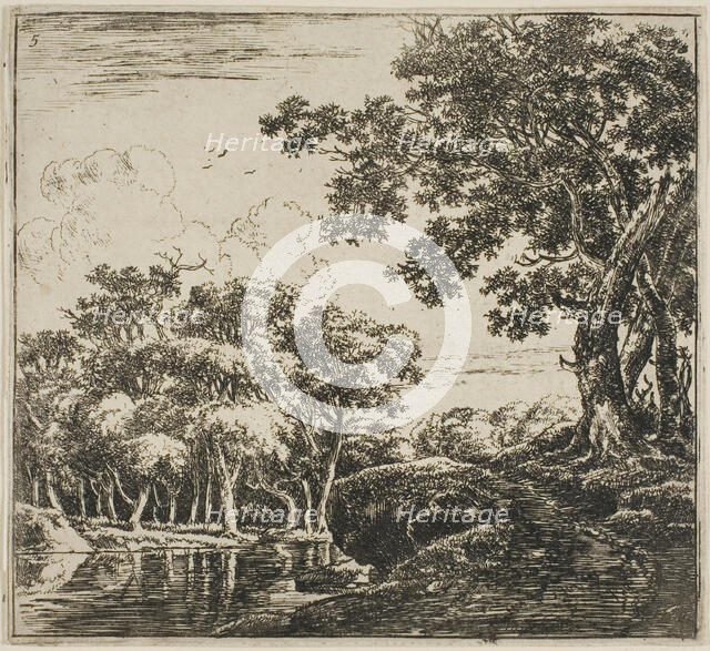 Three Large Trees on a Hill, plate five from Set of Landscapes, 1640/51. Creator: Herman Naijwincx.
