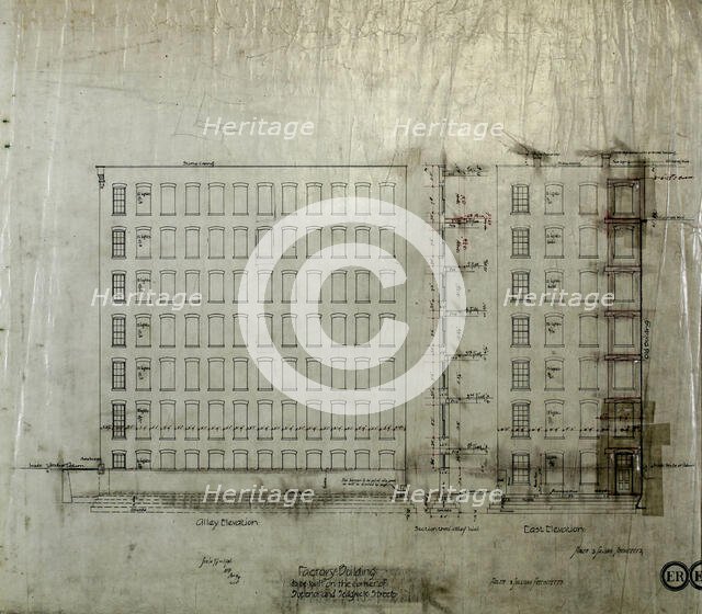 Brunswick Balke Collender Company Factory Building, Chicago, Illinois, Elevation and Section, 1891. Creator: Adler & Sullivan.