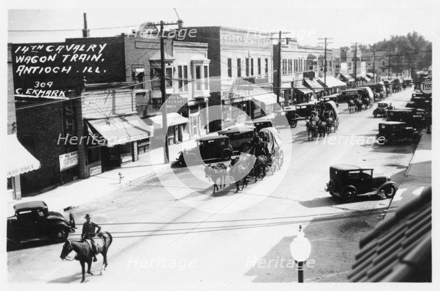 Wagon train of the 14th Cavalry travelling through Antioch, Illinois, USA, 1920. Artist: Unknown