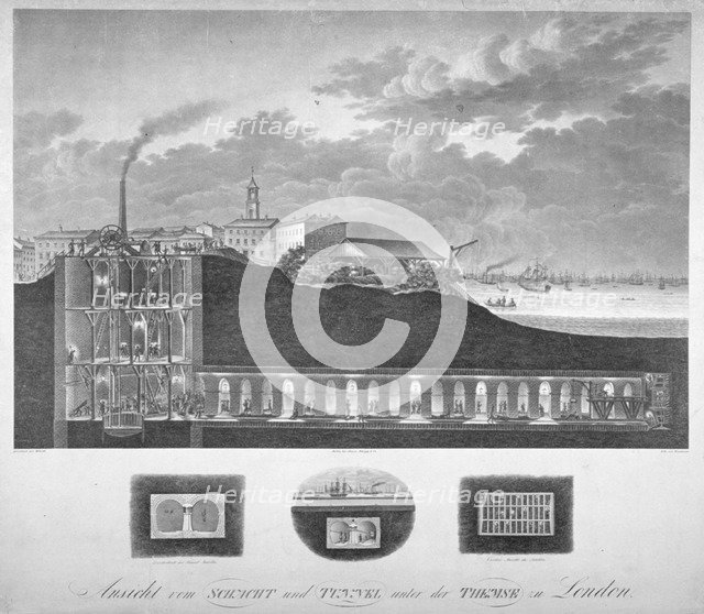 The Thames Tunnel under construction, London, c1835.                                             Artist: Carl Friedrich Trautmann