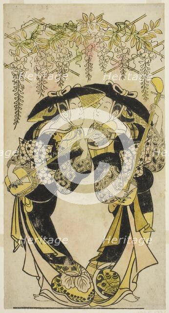 The Actors Sanjo Kantaro (right) and Fujimura Handayu (left) as musicians playing under..., c1717/18 Creator: Unknown.