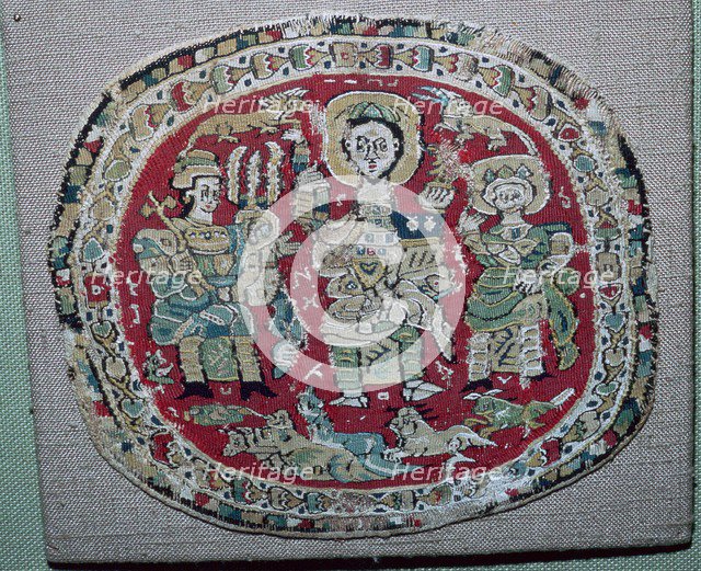 Coptic tapestry of a royal couple with Christ, 10th century. Artist: Unknown