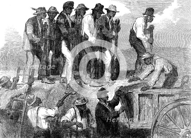 Negro labour strengthening the fortifications of Savannah, Georgia, American Civil War, 1863. Artist: Unknown