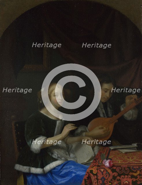 A Woman singing and a Man with a Cittern, ca. 1665-1667. Artist: Schalcken, Godfried Cornelisz (1643-1706)