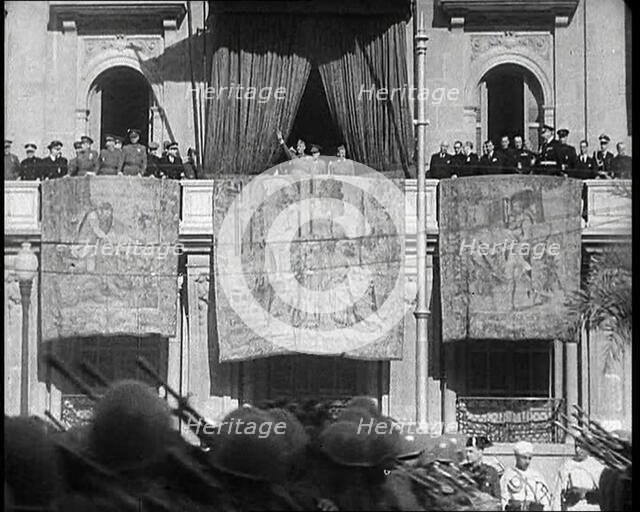 Francisco Franco Saluting Spanish Troops, 1930s. Creator: British Pathe Ltd.