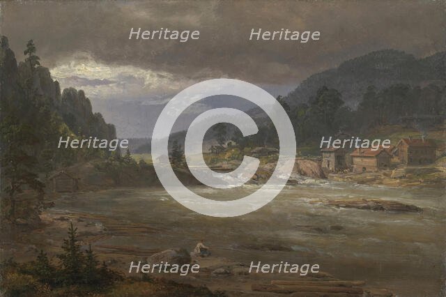 Hellefossen near Hokksund, 1847. Creator: Johan Christian Dahl.