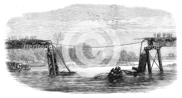 Railway bridge destroyed by floods in Ceylon, 1872. Creator: Unknown.