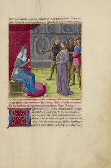 Christ before Caiaphas; La Passion de nostre seigneur ihesus christ, about 1480-1490. Creators: Master of Guillaume Lambert, Workshop of Master of Guillaume Lambert.