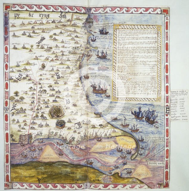 Top half of Lord Burghley's chart of the Humber, 1579.  Creator: Christopher Saxton.