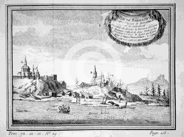 View of Beryozovo from the Sosva River, 1770s. Artist: Anonymous  