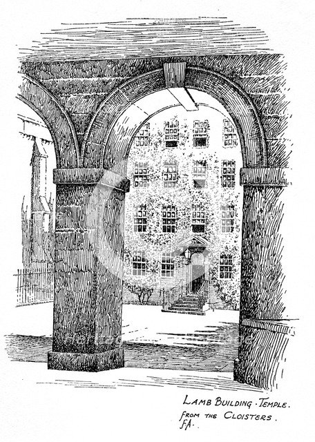 Lamb Building, Temple, from the cloisters, London, 1912. Artist: Frederick Adcock