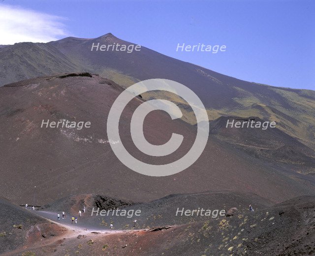View of the volcanic scenery of Mount Etna, Sicily, Italy.