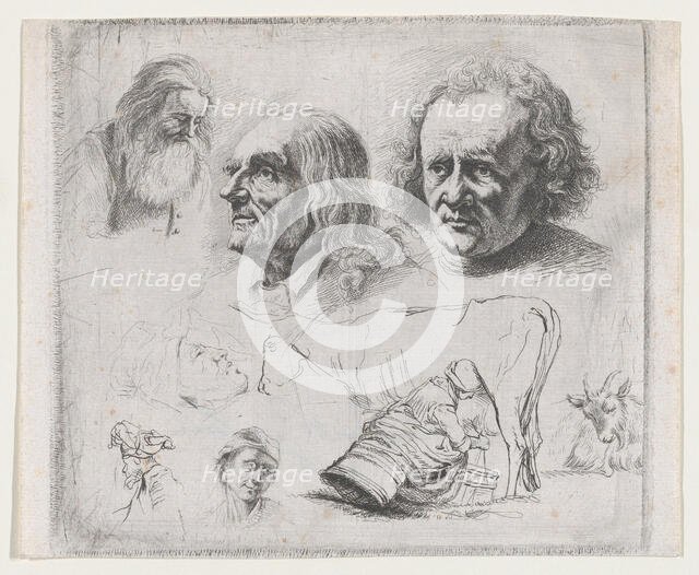 Study of Six Heads and a Milkmaid, 1816. Creator: Ignace Joseph de Claussin.