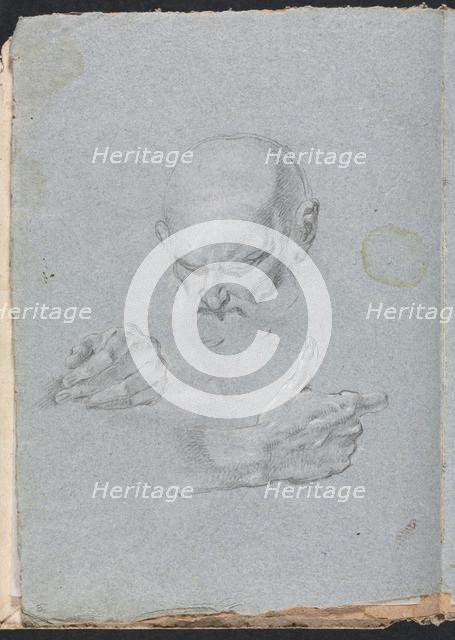 Verona Sketchbook: Head of a man with hands (page 8), 1760. Creator: Francesco Lorenzi (Italian, 1723-1787).