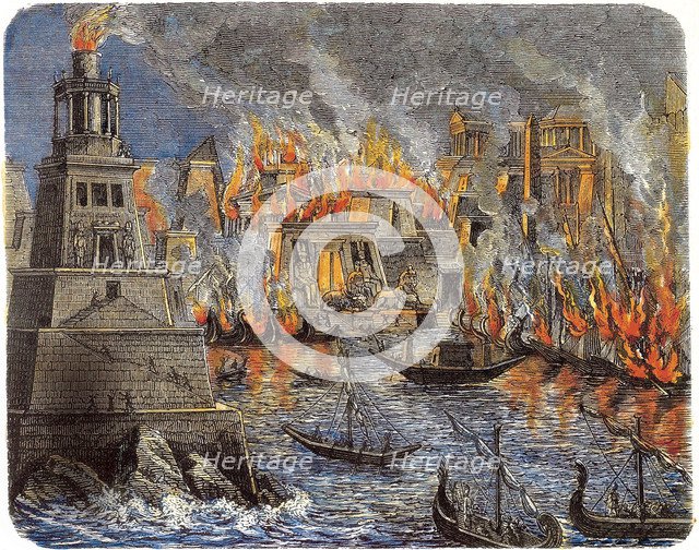The Burning of the Library of Alexandria, 1876. Artist: Anonymous  