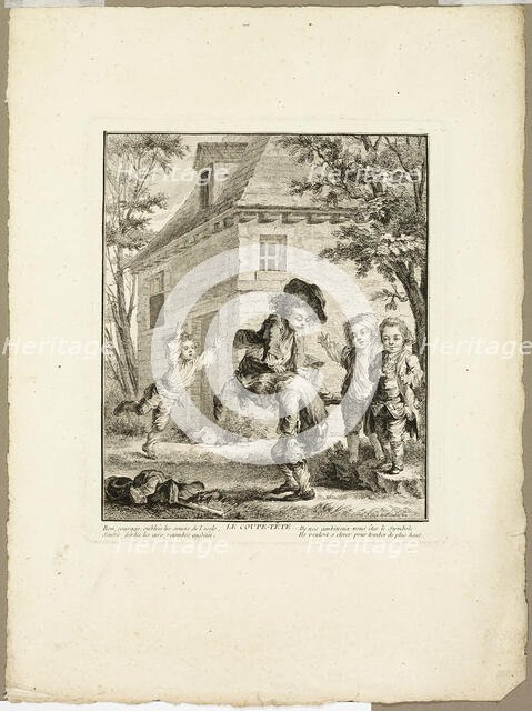 Leap Frog, from The Games of the Urchins of Paris, 1770. Creator: Jean Baptiste Tilliard.