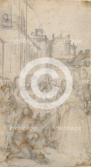Literary Illustration with Group of Figures Pleading with Man, n.d. Creator: Hubert Francois Gravelot.